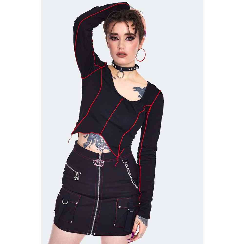 Jawbreaker - Contrast Stitch Panelled Longsleeve top - Black